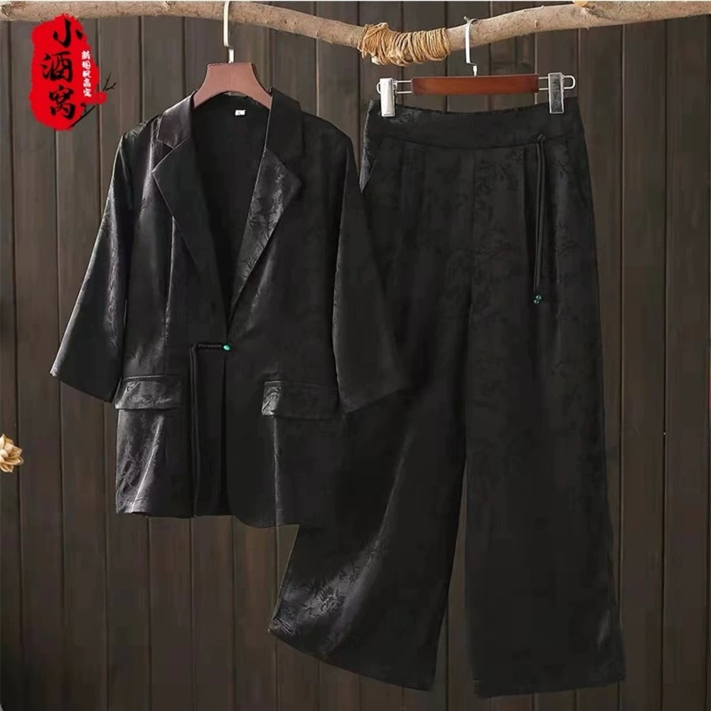 Elegant Black Satin Suit Set